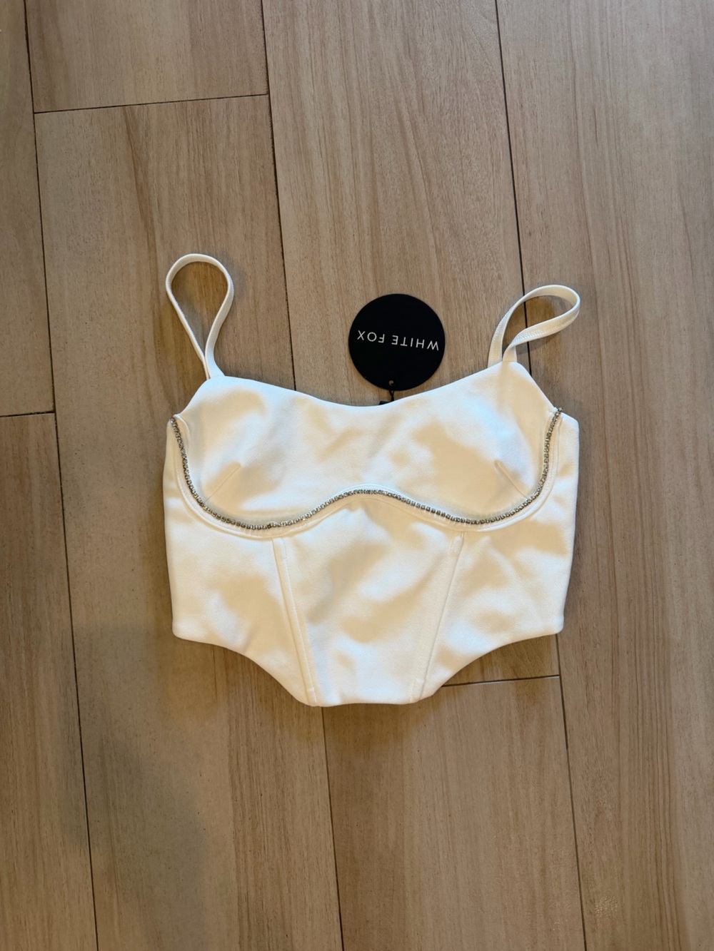 White Fox Boutique White Rhinestone Trim Crop Top